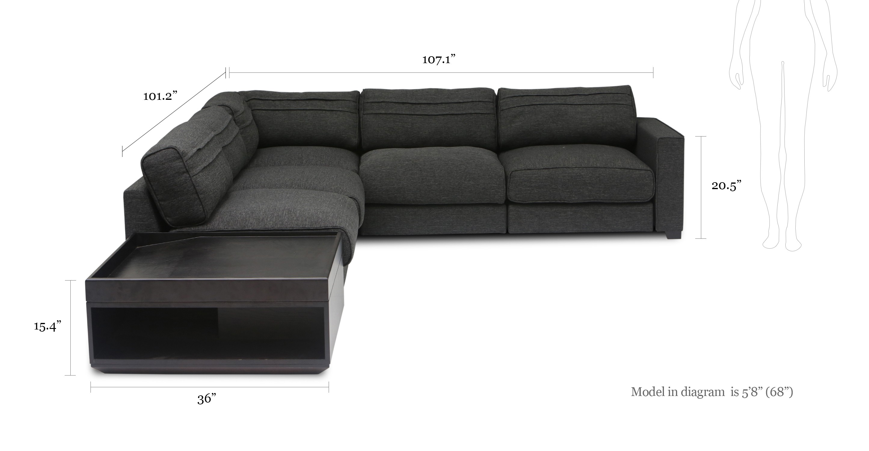 Vani Modular 4 seat Sectional With Coffee Table Sectionals Article Modern, MidCentury and